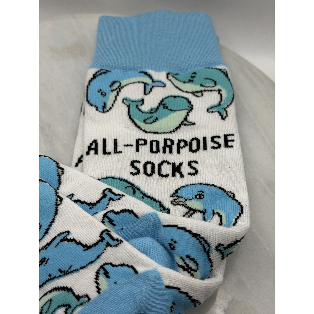 Shoebox All-Porpoise Socks Dolphin Novelty Crew Socks Blue White Funny Gift